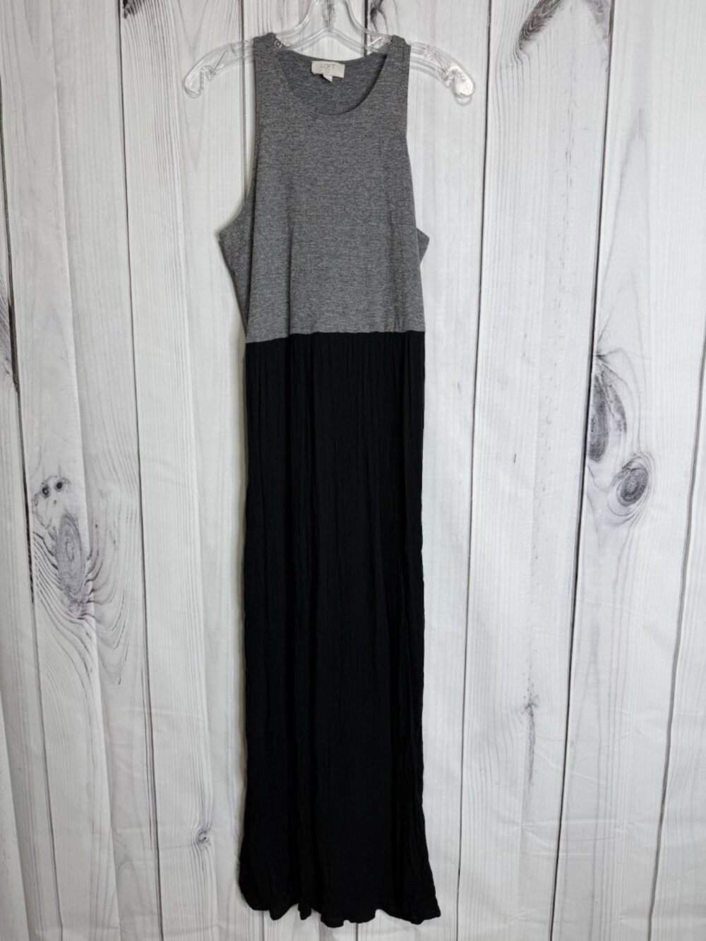 LOFT Outlet Maxi Dress Sz LP Petite Black Gray Pleated Skirt Sleeveless Knit Top